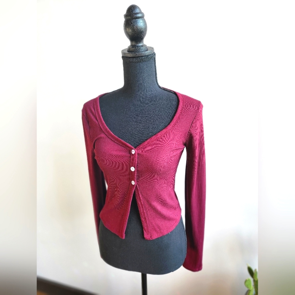 Red button up crop top